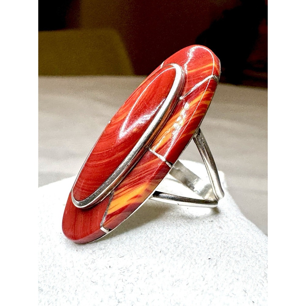 Julius Manuelito Navajo Red Carnelian Agate Ring Size 7 1/2 - 1.5" Tall